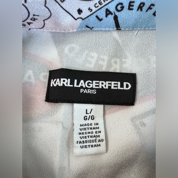 Karl Lagerfeld Paris Chiffon Womens Sz Large Blouse Logo Graffiti‎ Bright Colors - Picture 8 of 10